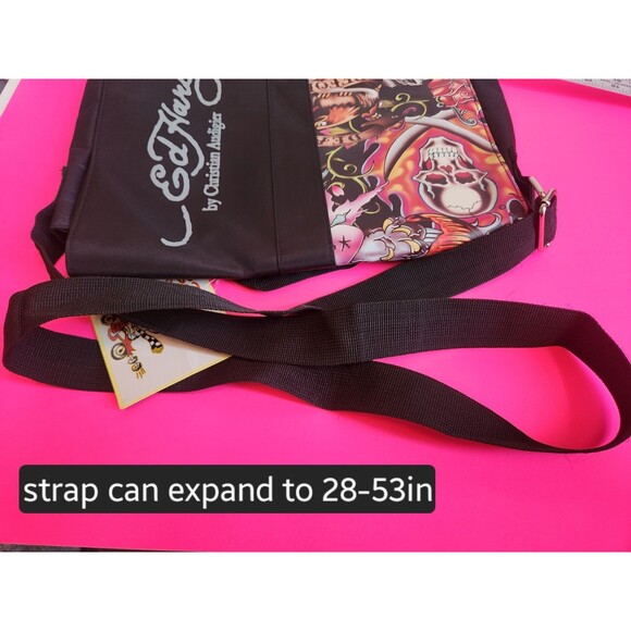 NEW Y2K Ed Hardy Christian Audigier Messenger Crossbody Bag Black Skulls VINTAGE - Picture 11 of 16
